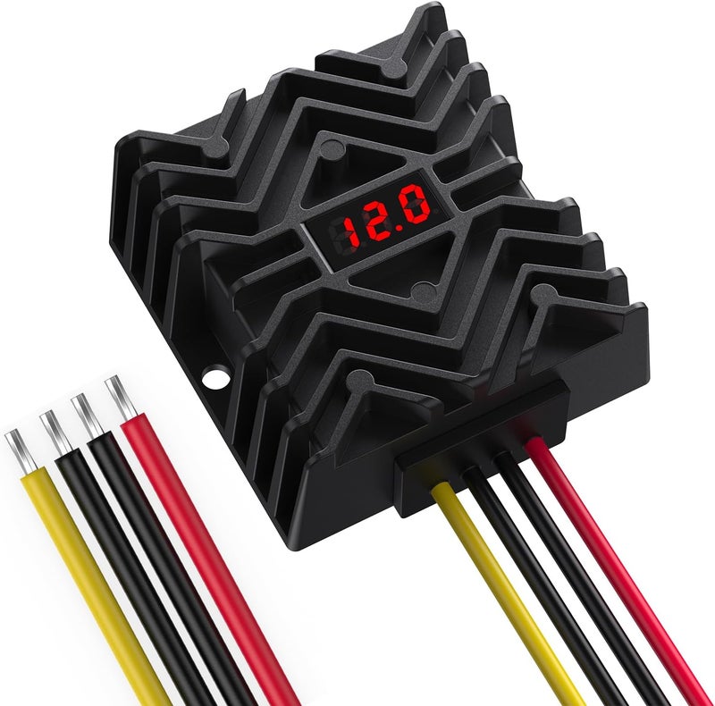 THLY DC 24V to 12V 30A Converter with LED Display, MCU Safety Chip & Thickened 16AWG Cables, Waterproof Step Down Power Supply for Car, Boat, Solar - Image 1